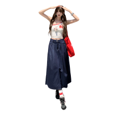 批发<b class='q'>牛仔</b>半身裙女中长款高腰显瘦2025新款夏季薄款休闲百搭弹力a字裙