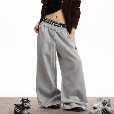 批发华棉复合拼接款高腰元宝阔腿裤女男2026春夏显瘦宽松<b class='q'>直筒</b>运动裤