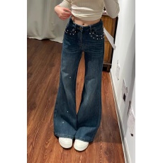 批发满天星烫钻<b class='q'>钉珠</b>微喇<b class='q'>牛仔裤</b>女春季2026新款高腰宽松不贴腿喇叭裤子
