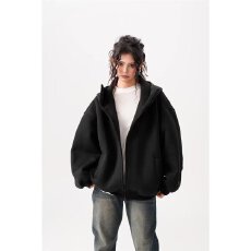 批发双拉链头 复合300克卫衣<b class='q'>女</b>揭潮方春秋宽松休闲连帽棒球运动外套