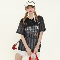 批发美式黑衣复古字母印花短袖T恤女夏季修身显瘦<b class='q'>短款</b>上衣休闲半袖t恤