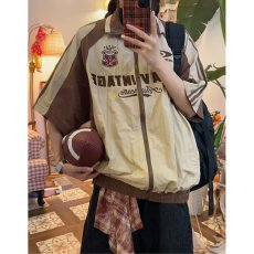 批发美式潮流撞色拼接刺绣短上衣男女街头<b class='q'>情侣</b><b class='q'>运动</b>休闲宽松短袖薄<b class='q'>外套</b>