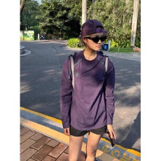 批发速干长袖<b class='q'>t</b><b class='q'>恤</b>女葡萄紫色防晒男款透气凉感运动上衣羽毛网球骑行服