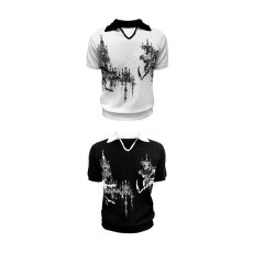 批发死神镰刀宫廷印花正肩v领Polo针织短袖<b class='q'>T</b><b class='q'>恤</b>男女款夏季新款打底衫