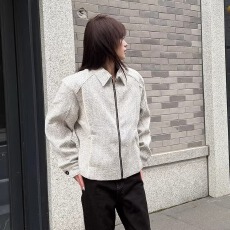 批发灰白色小香风粗花呢正肩<b class='q'>夹克</b><b class='q'>男</b>女春季中性穿搭高级感短款翻领外套