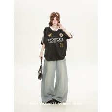 批发美式字母V领运动球衣服短袖<b class='q'>T</b><b class='q'>恤</b>女夏季ootd穿搭泽西风宽松半袖上衣