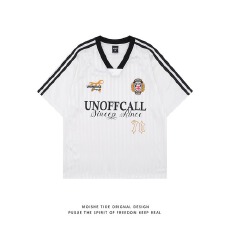 批发美式字母V领运动球衣服短袖<b class='q'>T</b><b class='q'>恤</b>女夏季ootd穿搭泽西风宽松半袖上衣