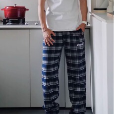 批发美式复古刺绣直筒格子阔腿裤<b class='q'>男</b>女港风四季日常休闲宽松慵懒长裤