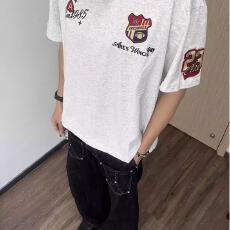 批发2026夏季短袖<b class='q'>t</b><b class='q'>恤</b>男女同款休闲圆领印花白色半袖宽松百搭