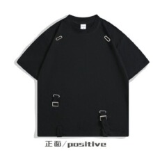 批发高级感宽松短袖男女款夏季圆领绑带重磅垫肩<b class='q'>T</b><b class='q'>恤</b>工装机能半袖上衣