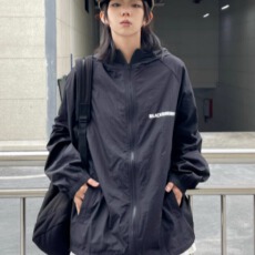 批发风衣日韩休闲宽松型长袖ins<b class='q'>中长款</b>时尚简约新款印花原宿连帽女