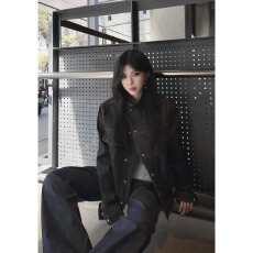 牛仔外套短宽前言日记原牛硬挺牛仔夹克外套男女宽松外套情侣