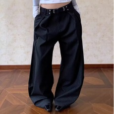 批发纹褶皱弯刀西裤2026韦爵森长裤<b class='q'>男</b>女cleanfit廓形高级感休闲<b class='q'>裤子</b>