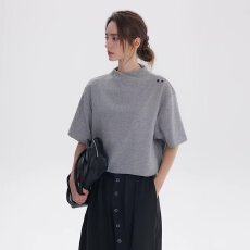 批发曼巴棉2026集优春夏男女装纯色休闲高领新中式短袖<b class='q'>T</b><b class='q'>恤</b>潮简约