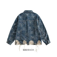 批发腰果花浮雕提花设计廓形版无性别时装感衬衫式牛仔外套