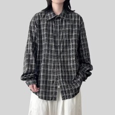 批发日系复古宽松格子长袖衬衫男女生春秋学院风休闲慵懒衬衣外套