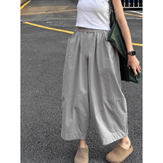 批发灰色日系速干裤<b class='q'>女</b>慵懒气球休闲裤夏季薄款大码胖mm九分哈伦奶奶裤
