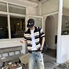 批发镂空条纹设计感针织短袖开衫男女款2026夏季新贵老钱风正肩上衣