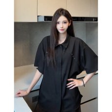 批发新款夏季凉感短袖上衣男女免烫肌理感<b class='q'>衬衫</b>情侣装潮流宽松痞帅<b class='q'>衬衣</b>