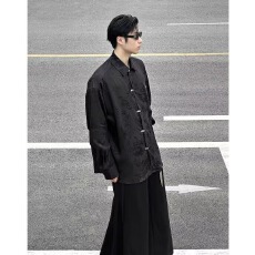 批发新中式龙纹提花长袖<b class='q'>衬衫</b>男女暗黑禁欲系宽松小众设计感潮<b class='q'>衬衣</b>