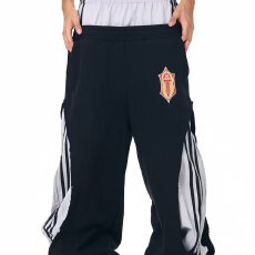 批发华棉纯棉假两件扎染潮人邦条纹裤子女春秋弯刀卫裤直筒休闲裤