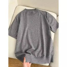 批发超柔感包芯纱针织艺汐T恤<b class='q'>女</b>男宽松针织短袖圆领老钱风<b class='q'>毛衣</b>半袖