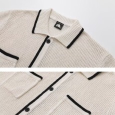 批发小香风短袖<b class='q'>毛衣</b><b class='q'>女</b>夏季宽松翻领半袖T恤韩系通勤透气针织开衫