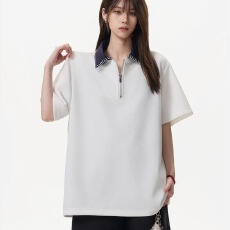 批发2026夏季撞色半拉链短袖POLO衫男女简约高级感休闲通勤<b class='q'>百搭</b>上衣