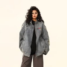 批发潮牌重磅水洗牛仔工装<b class='q'>夹克</b>男女款美式复古春秋季休闲百搭上衣外套