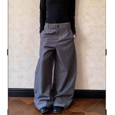 批发250克条纹半松紧西裤春秋街头先锋条纹低腰<b class='q'>西装</b>裤宽松阔腿长裤