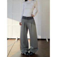 批发纯棉质量原版西裤头撞色新风格双腰头直筒微阔休闲男<b class='q'>女</b>宽松<b class='q'>长裤</b>