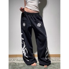 批发纯棉质量美式新风格复古口袋印花休闲厚棉裤宽松阔腿<b class='q'>裤子</b><b class='q'>男</b>女春