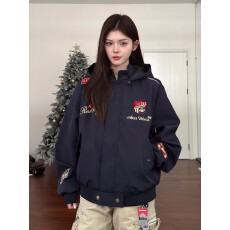 批发小牛津复合双层防水刺绣飞行夹克男女宽松连帽<b class='q'>短</b>款春秋外套潮