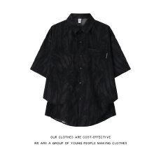 批发2026夏季新款美式复古宽松潮牌高街高级感短袖<b class='q'>衬衫</b>上衣<b class='q'>男</b>女