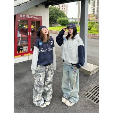 批发华棉复合350克刺绣字母黑衣印花连帽卫衣男女宽松休闲情侣外套