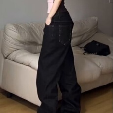 批发复古派牛阔腿牛仔裤女2026春夏新款高个子高腰垂感街舞牛仔休闲裤