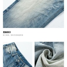 批发美式<b class='q'>潮</b><b class='q'>人</b>邦复古水洗蓝猫须纹立体设计感阔腿牛仔裤男女款宽松裤夏