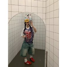 批发美式揭潮坊<b class='q'>街头</b>潮流小众V领球衣印花短袖t恤女休闲宽松百搭上衣夏