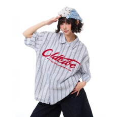 批发HTTAOSUP复古条纹<b class='q'>棒球</b>衬衫男女宽松美式潮牌嘻哈街舞短袖上衣<b class='q'>外套</b>