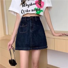 批发牛仔<b class='q'>半身裙</b>女夏季<b class='q'>新款</b>大码胖MM设计感小众复古小个子a字短裙子潮