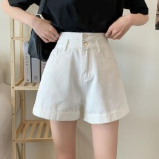 批发阔腿高腰牛仔短裤女<b class='q'>春</b>夏卷边高街ins潮大码显瘦百搭宽松A字热裤子
