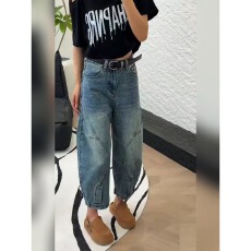 批发时尚洋气工装裤大码<b class='q'>牛仔</b>裤女梨型身材宽松遮肉显瘦阔腿气球<b class='q'>哈伦</b>裤