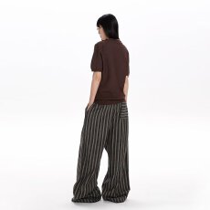 批发<b class='q'>春</b>秋B计划美式复古条纹拼接慵懒风直筒休闲男女宽松阔腿百搭长裤