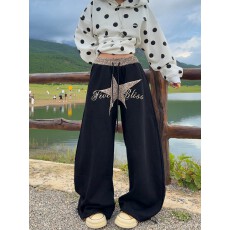 批发美式789复古星星豹纹刺绣弯刀卫裤男女宽松阔腿垂感<b class='q'>休闲</b>长裤情侣
