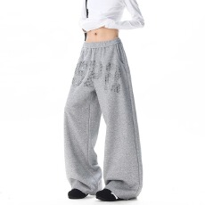 批发美式国潮复古金属烫钉阔腿卫裤男女秋季宽松百搭baggy<b class='q'>休闲</b>运动裤