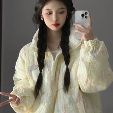 批发美式小香风撞色百搭棉服外套女学生冬季复古潮流宽松加厚防寒棉袄
