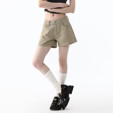 卡其色牛仔短裤女外穿夏季新款低腰宽松阔腿A字休闲热裤子