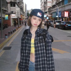 批发春秋狮城日系格纹毛呢撞色绣花<b class='q'>衬衫</b><b class='q'>男</b>女翻领休闲宽松<b class='q'>长袖</b>格子<b class='q'>衬衣</b>