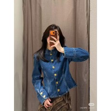 批发2026春<b class='q'>夏</b>季新款女复古高级感立领牛仔镀金排扣夹克休闲外套上衣