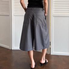 批发夏季老钱风排扣七分西裤男<b class='q'>女</b>复古cleanfit垂感简约纯色宽松阔腿<b class='q'>裤</b>